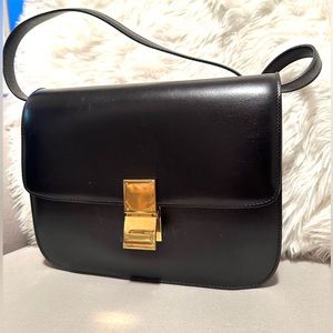 Celine Classic Medium Box Bag in Black Leather
